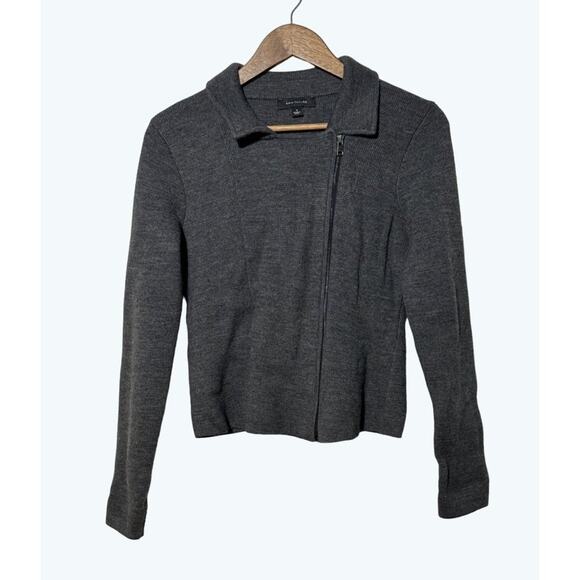 Ann Taylor · Small · Moto Sweater Jacket · Wool-Blend · Grey Knit - Picture 2 of 7